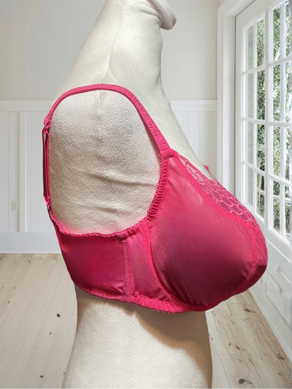 CACIQUE Women's Hot Pink Floral Lace Unlined Underwire Bra 40D Bow Accents - Picture 5 of 11